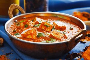 Shahi paneer (cream cheese in a creamy tomato sauce, India)