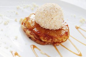 Pineapple tarte tatin with coconut ice cream