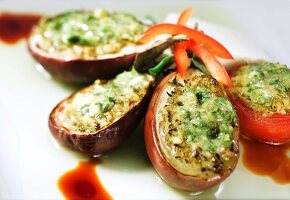 Stuffed aubergines and stuffed tomatoes