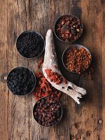 An arrangement of various dried wild fruits