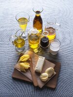 An arrangement of various fats and oils for vegetarians