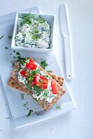 Crispbread topped with herb cottage cheese