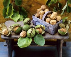 An arrangement of fresh walnuts