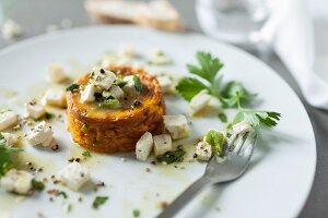 Carrot flan with sheep's cheese and parsley
