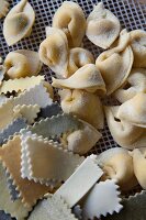 Handmade pasta on a drying rack