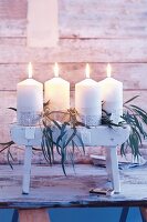 Advent candles on a bench instead of a wreath