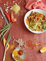 Spiced orange millet with oriental vegetables