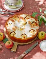 Sunken apple cake with a sour cream glaze