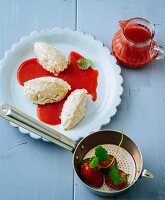 Rice quark dumplings with strawberry sauce (gluten-free)