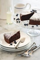 Flourless chocolate cake with blueberries