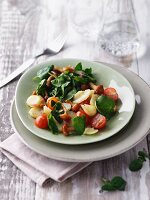 Potato and watercress salad with chanterelle mushrooms and cherry tomatoes