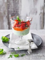 Yoghurt and basil mousse with strawberries