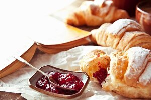 Butter croissants with raspberry jam