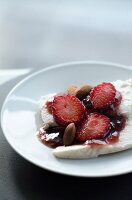 Requeijao (cheese cream) with strawberry compote and almonds (Portugal)