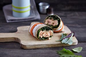 A salmon wrap with olive cream