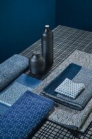 Japanese fabrics with various patterns in differing shades of blue