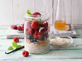Buckwheat and berry porridge in a jar