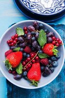Fresh berries and grapes in a bowl