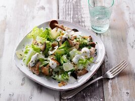 Pilzsalat mit Seidentofu, Hähnchen & Moringapulver