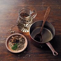 Ingredients for horehound wine à la Hildegard von Bingen: horehound and mixed herbs and white wine