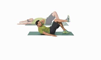 Crunches – Step 1: legs hip width apart – Step 2: bring arm to leg