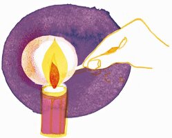 An illustration of a candle being lit