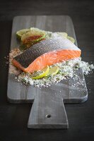 Salmon fillet on a stone board