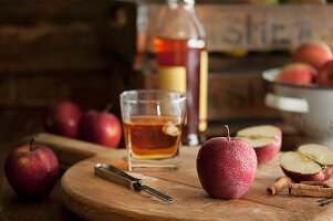 Apples, cinnamon sticks and whiskey