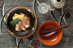 Kaiseki menu: duck with vegetables in broth