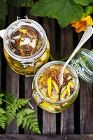 Minted yellow courgette in a preserving jar