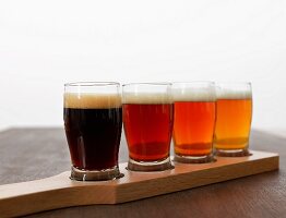 Beer in an assortment of glasses