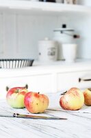 Garden apples and kitchen table