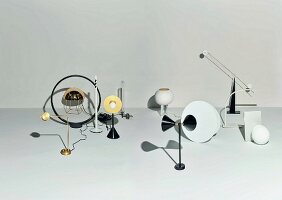 Various designer table lamps casting shadows