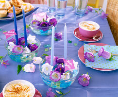 Glass bowls with Campanula (bellflower)