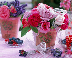 Pink (rose) in pot with napkin technique