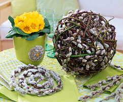 Decorating planters with willow catkins and flowers (3/3)