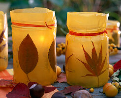 Lanterns with autumn leaves and transparent paper (3/3)