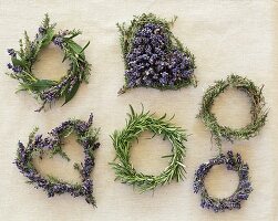 Kränze aus Lavandula (Lavendel), Thymus (Thymian), Laurus