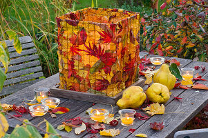 Leaf carpet of autumn leaves and wire mesh