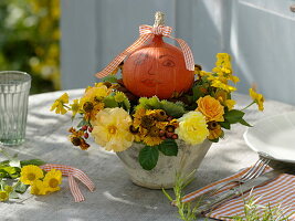 Late summer bouquet with pumpkin