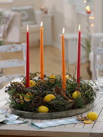 Unusual Advent wreath made of Mediterranean ingredients