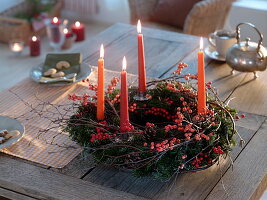 Simple Advent wreath decorated with Abies nordmanniana (Nordmann fir)