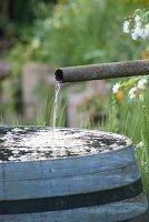 Traditionelle Regentonne zum Sammeln von Regenwasser