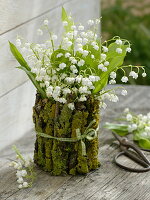 Tin cans wrapped in lichen-covered branches