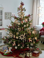 Old German Christmas tree with straw stars