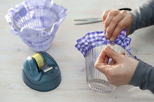 Spice up glasses with ribbon as planters