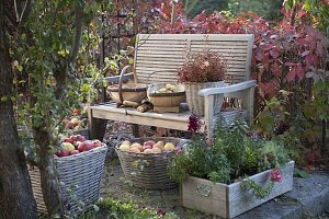 Thanksgiving terrace with filled baskets