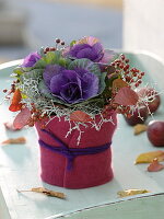 Autumnal bouquet with Brassica (cabbage), Calocephalus