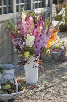 Summer bouquet with gladiolus, Malus twigs