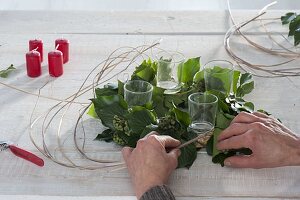 Unusual Advent wreath with ivy and Chinese reed